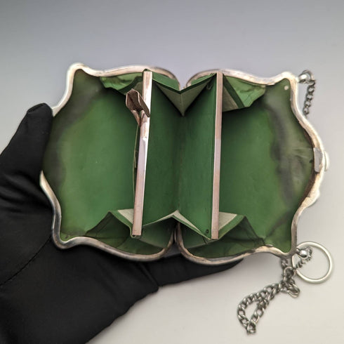 1907 British antique sterling silver purse with chain Thomas Bishton